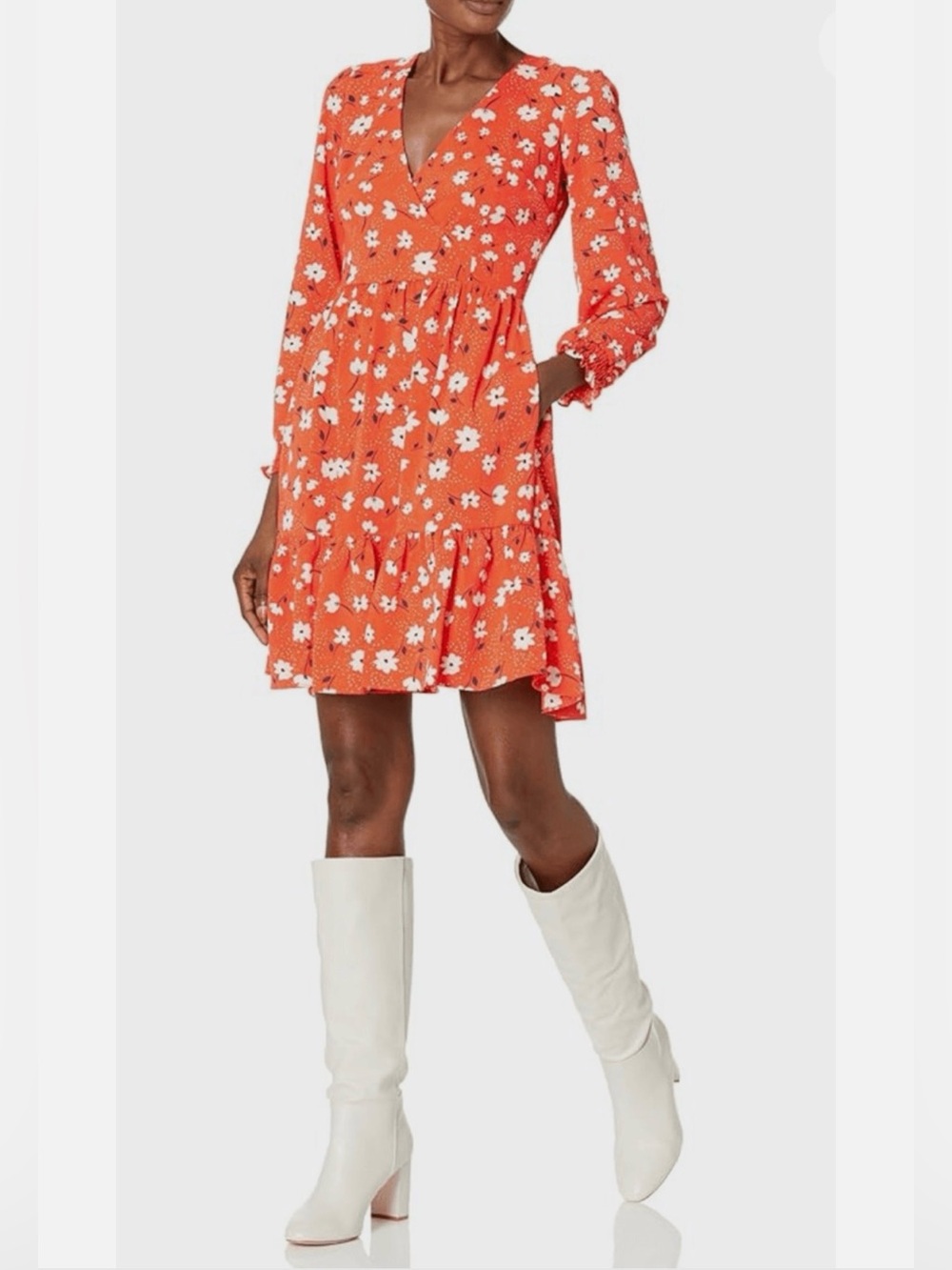 Eliza J Orange Floral Faux Wrap Dress